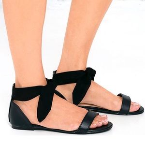 Black Ankle Wrap Flat Sandals